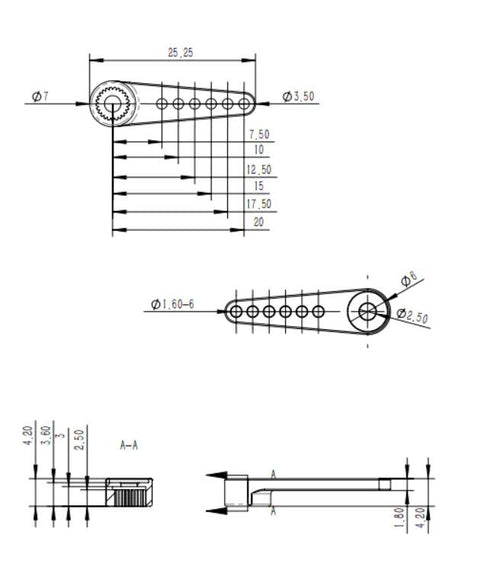 0525.20 Aluminium Servo Arm for 5MM 25T Servo