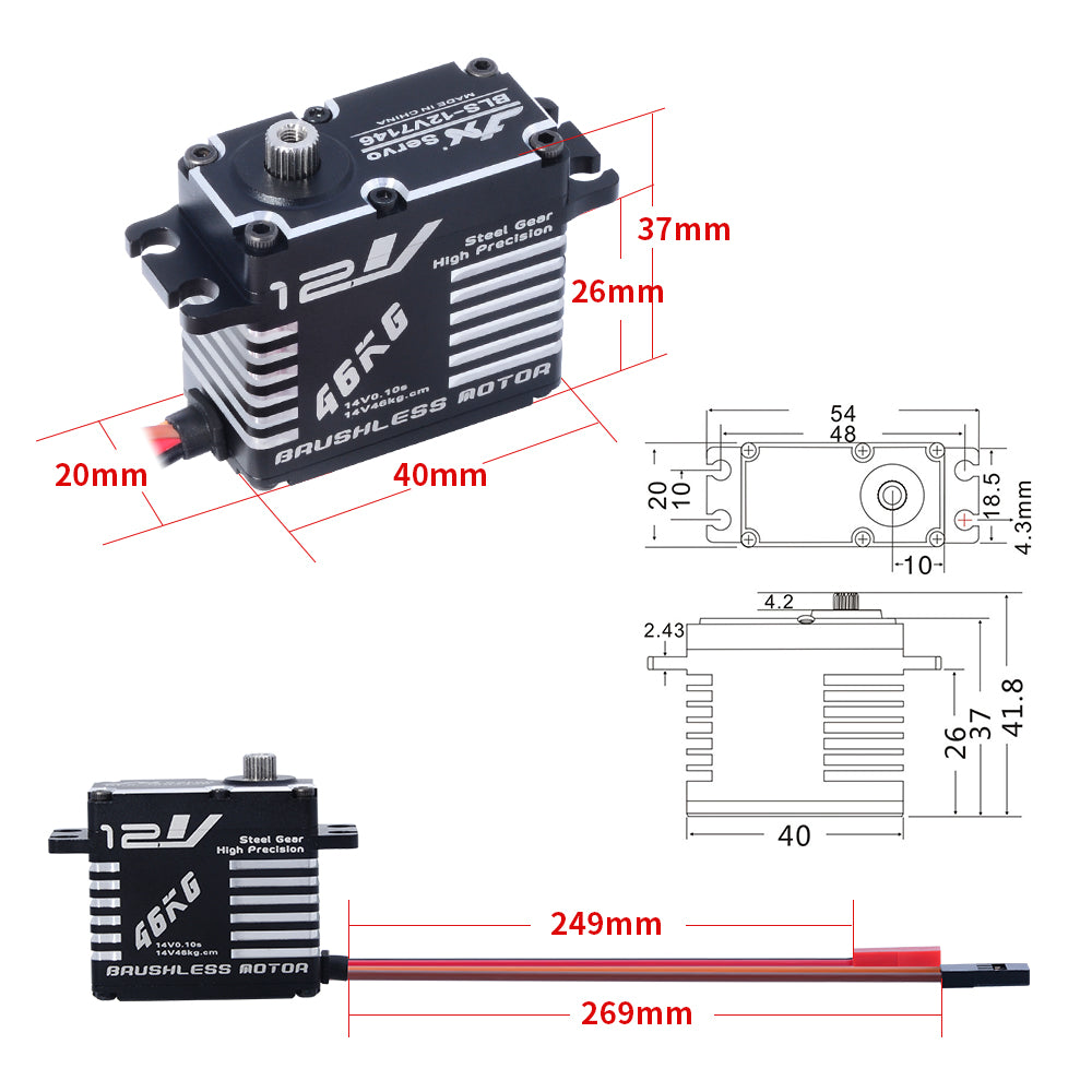 JX Servo BLS-12V7146 46kg Brushless High Precision Steel Gear Full CNC Digital Servo