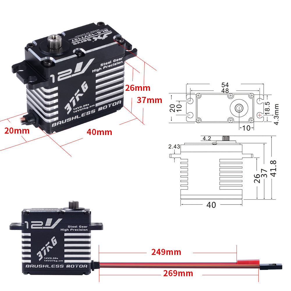 JX Servo BLS-12V7137 37kg Brushless High Precision Steel Gear Full CNC Digital Servo