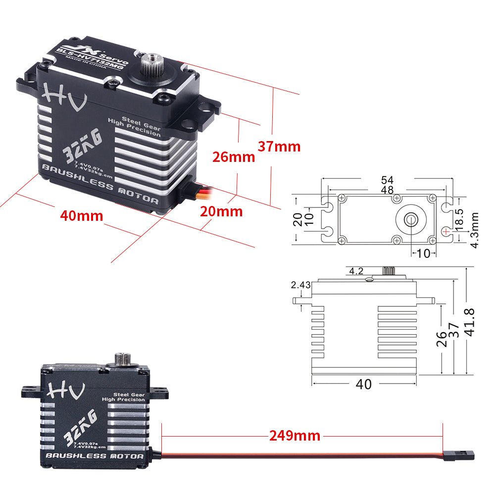 JX Servo BLS-HV7132MG 32kg Brushless High Precision Steel Gear Full CNC Digital Servo