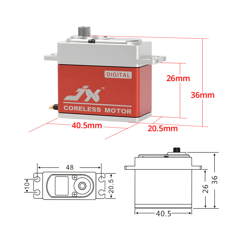 JX Servo PDI-7222MG 22KG High Precision Metal Gear Full CNC Aluminium Shell Structure Digital Coreless Standard Servo
