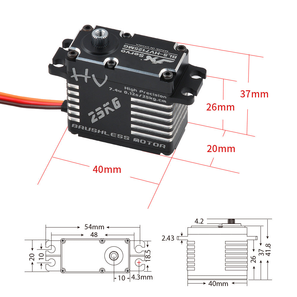 JX Servo BLS-HV7125MG 25KG Brushless High Precision Steel Gear Full CNC Digital Servo