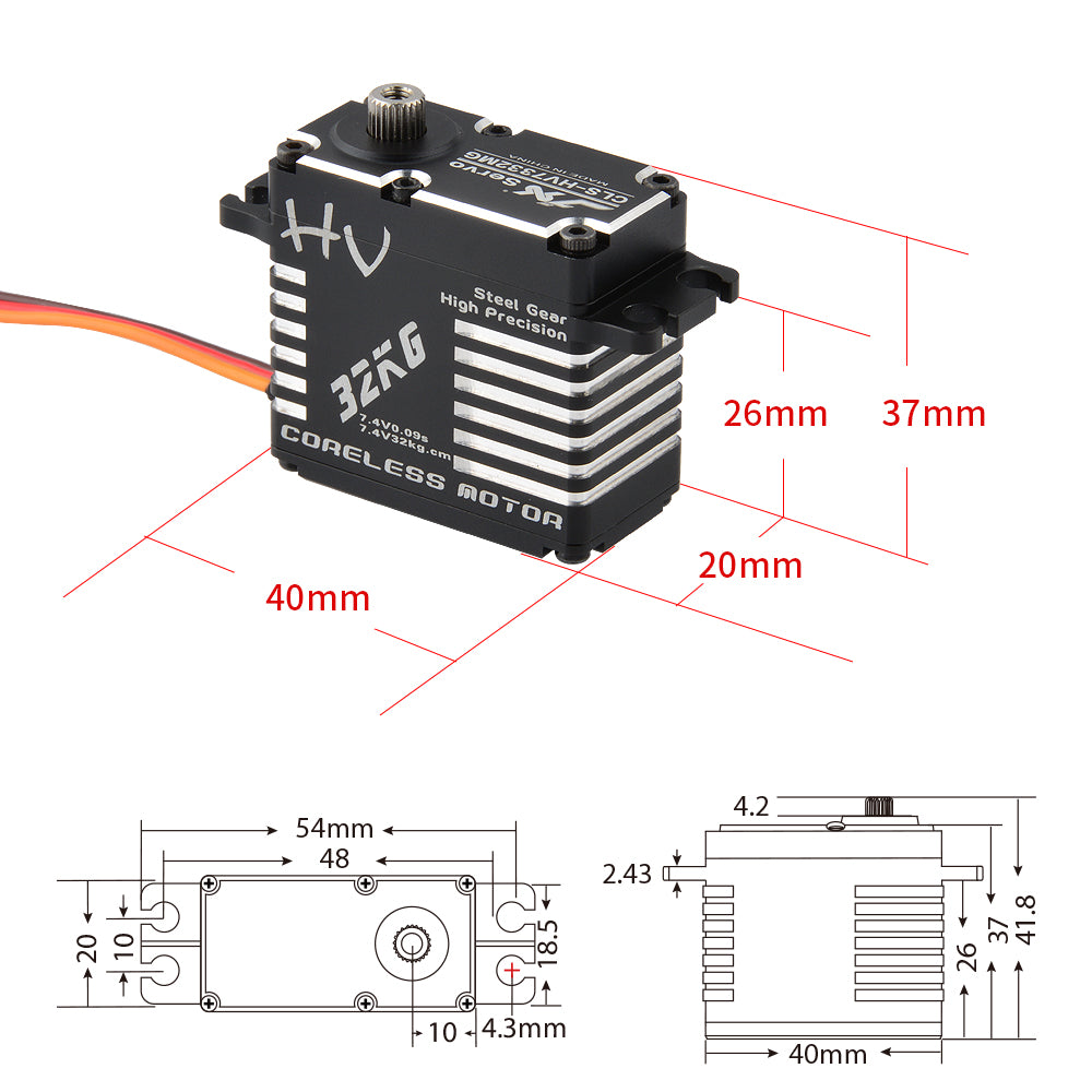 JX Servo CLS-HV7332MG 32kg Coreless High Precision Steel Gear Full CNC Digital Servo