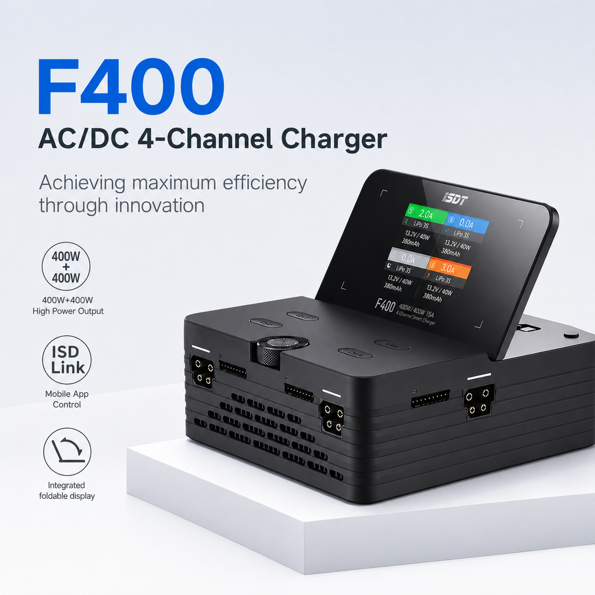 ISDT F400 400W AC/DC 4‑Channel Smart LiPo Balance Battery Charger Discharge for FPV Drone RC Car Helicopter