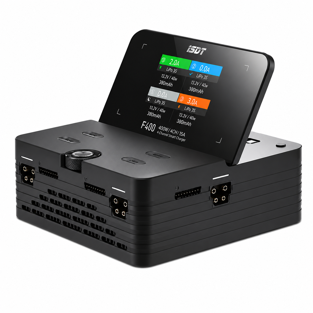 ISDT F400 400W AC/DC 4‑Channel Smart LiPo Balance Battery Charger Discharge for FPV Drone RC Car Helicopter