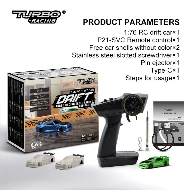 Turbo Racing - C64 1:76 Scale Drift car with GYRO RTR - Blue or Green